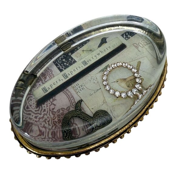 Glass Paperweight Retro Bird Collage Papers Papers Everywhere Rustic Farmhouse - Picture 7 of 8